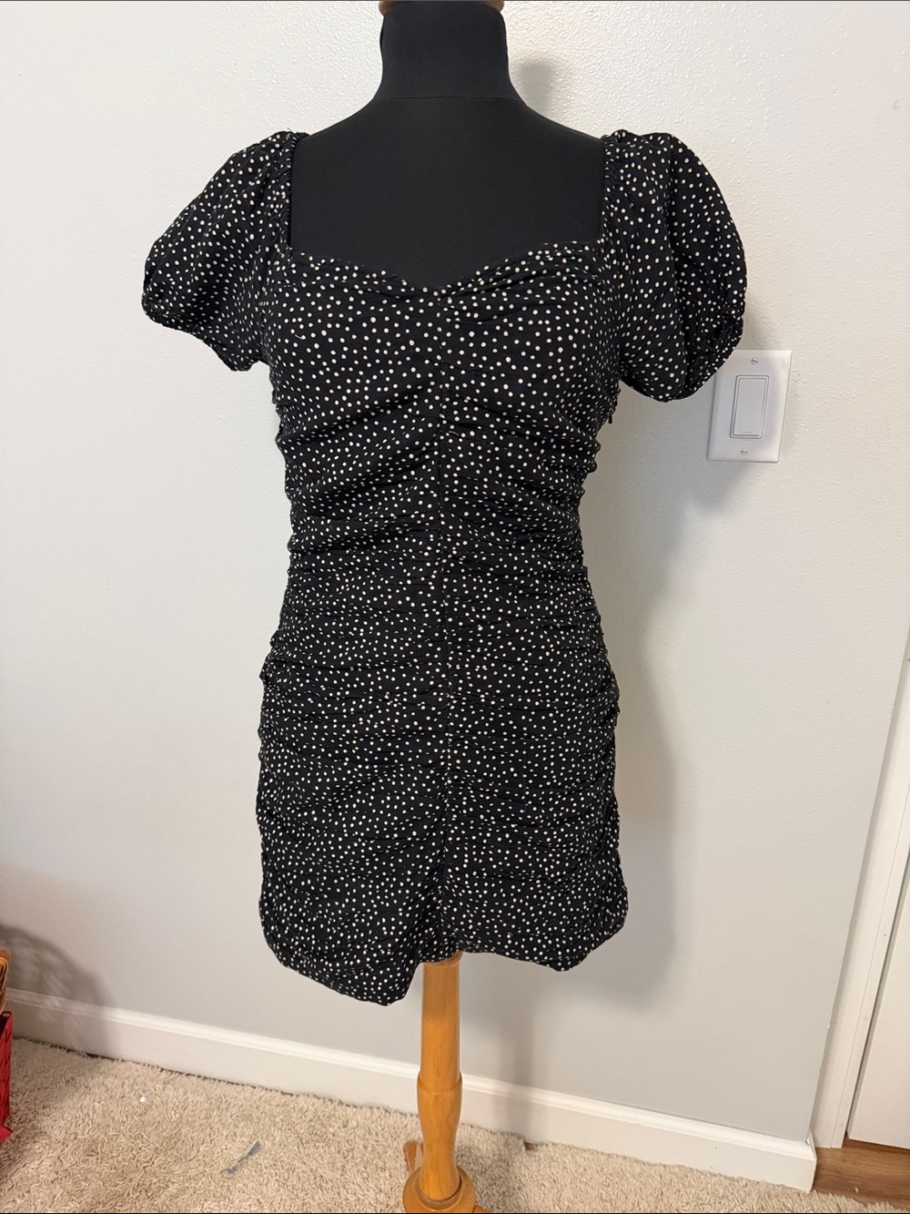 American Eagle Outfitters Black Mini Dress with White Polka Dots